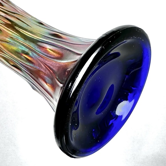 Rarest Cobalt Blue Glass Peacock Design 9 Finger Carnival vase Stunning - Picture 6 of 12